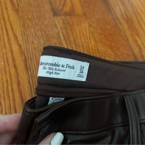 Abercrombie and Fitch coco espresso brown leather 90s straight leg pants sz 18r - Picture 2 of 3